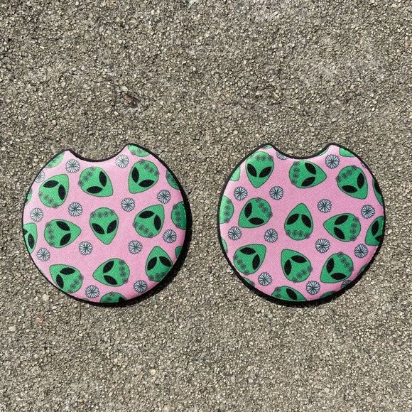 Pink Alien Car Coasters | Car Accessories | Car Coaster Set - Picture 3 of 7